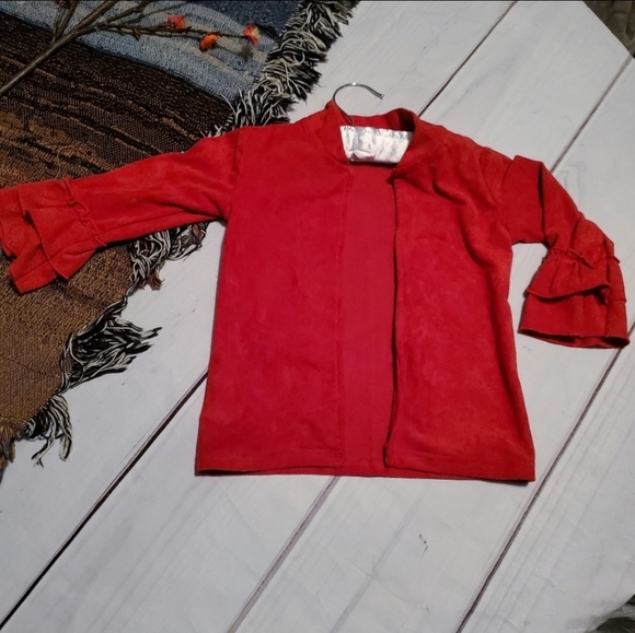 3 piece Cheetah Long Sleeve Top black leggings patches Red Suede jacket … - Picture 2 of 11